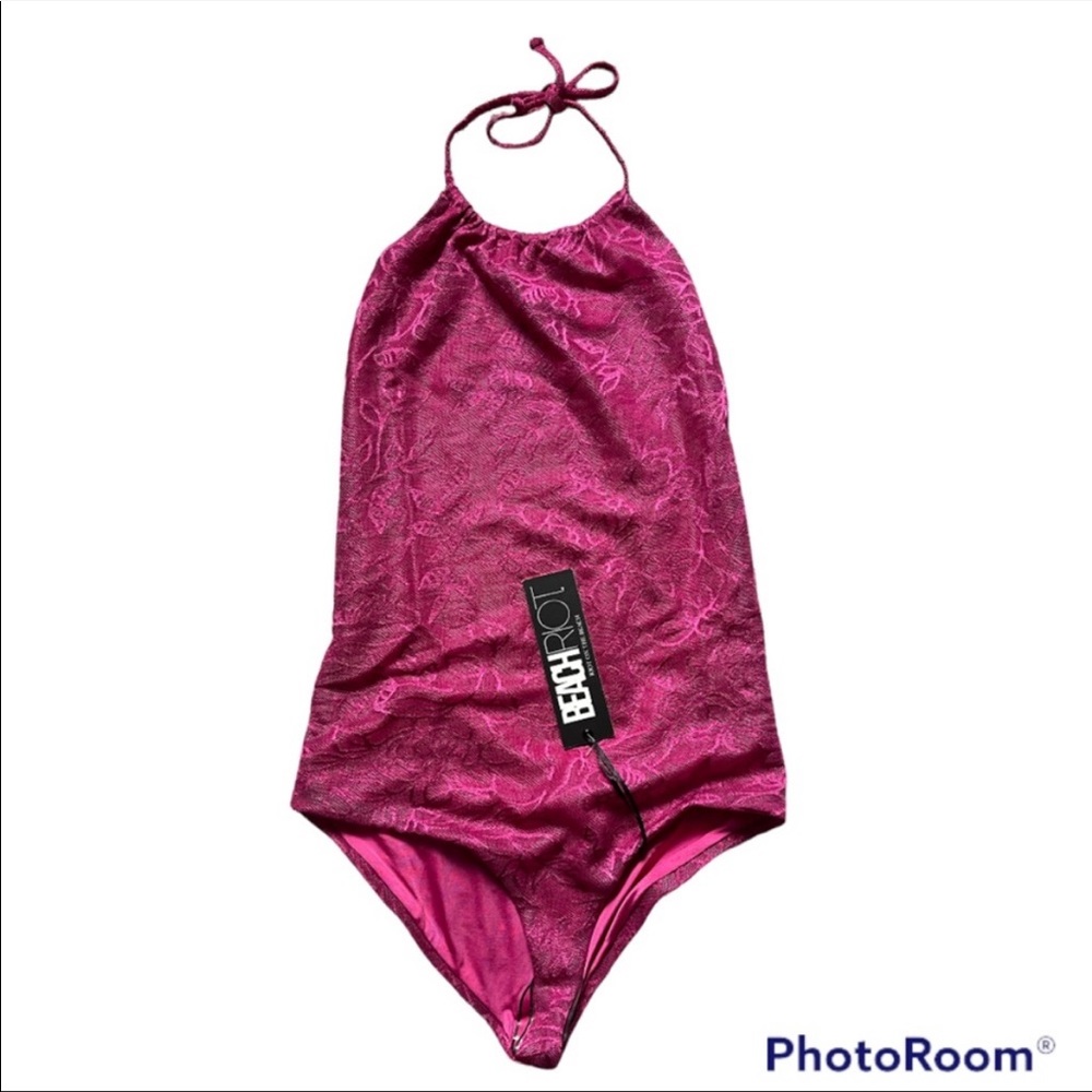 NWT Beach Riot X Revolve Rosemary Fuchsia Lace One Piece Swimsuit Size Medium